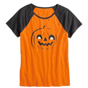 Family Fun Jack-O-Lantern Pumpkin Graphic Tee Black Orange Women Size M